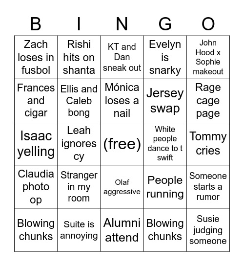 Smashionals Bingo Card