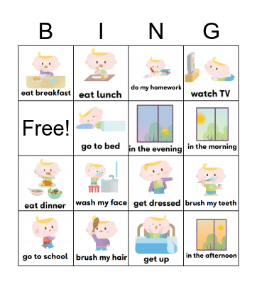 Daily Routines Bingo Card