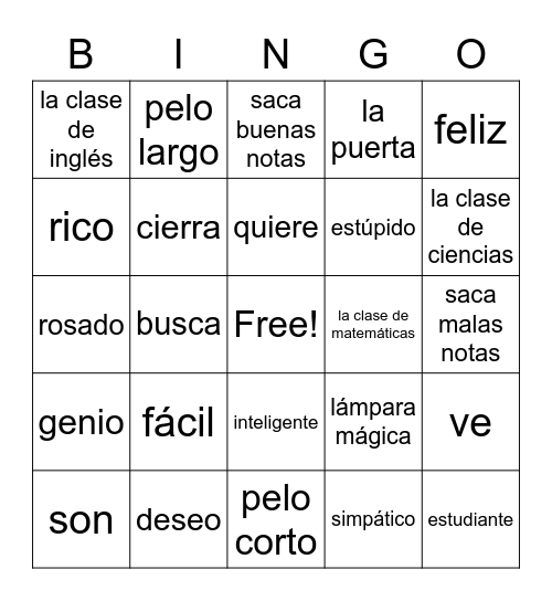 Spanish 9 - Unit 5 Bingo Card