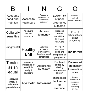 Social Issues Bingo Card