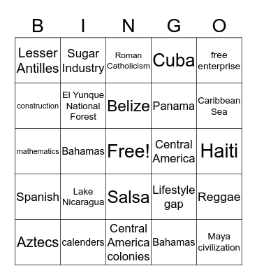 Central America and Caribbean Islands  Bingo Card