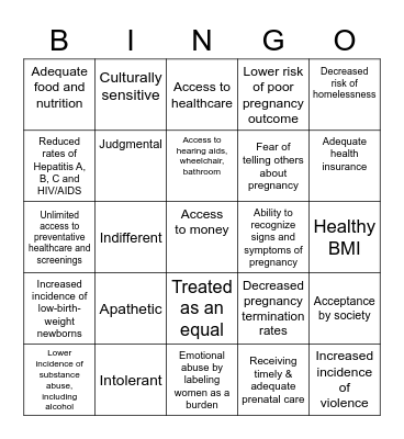 Social Issues Bingo Card