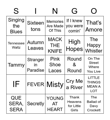 Favourites from the 50's Bingo Card