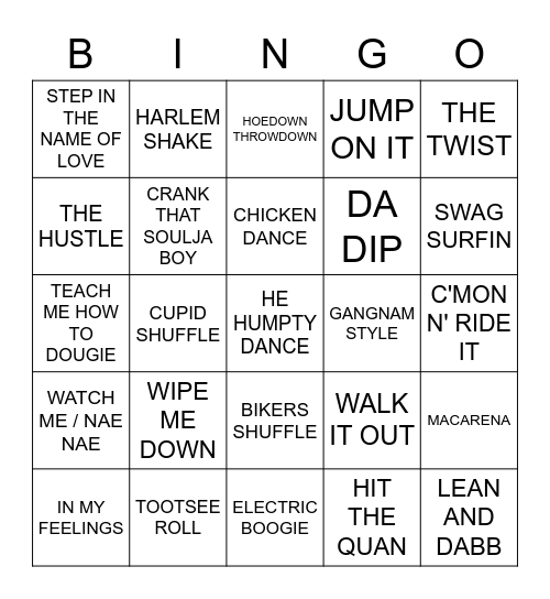 DO THA DANCE Bingo Card