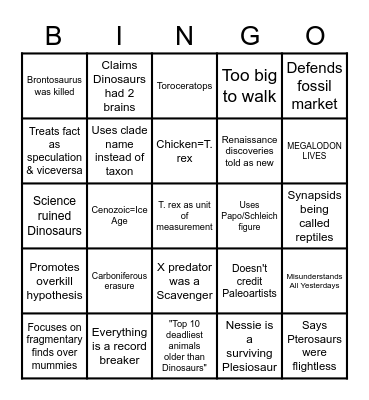 PopPaleo Bingo Card