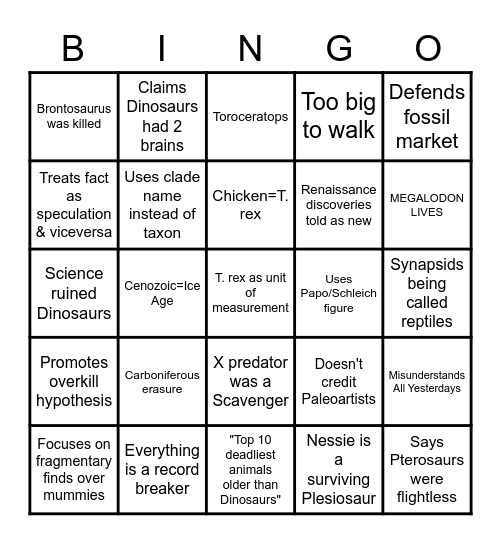 PopPaleo Bingo Card