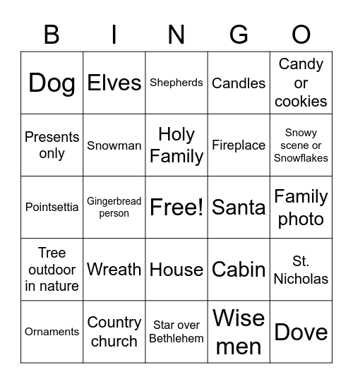 Christmas Card Bingo Card