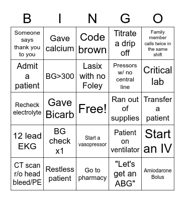ICU Bingo Card