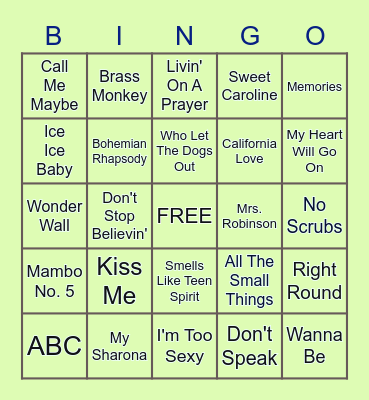 Name That Tune! Bingo Card
