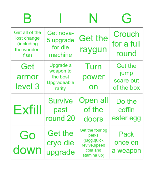 Cod cold war zombies die machine Bingo Card