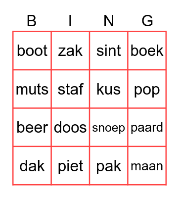Sinterklaas Bingo Card