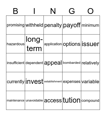 Smart Money Bingo Card