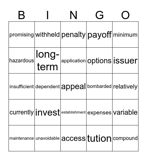 Smart Money Bingo Card