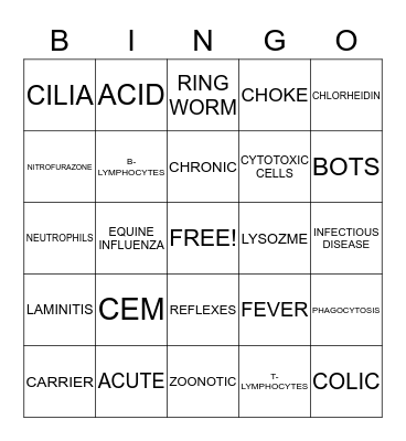 Animal Health  Bingo Card