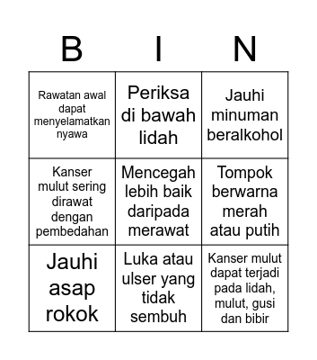 Bingo Mouth Cancer Awareness Week Bingo Card