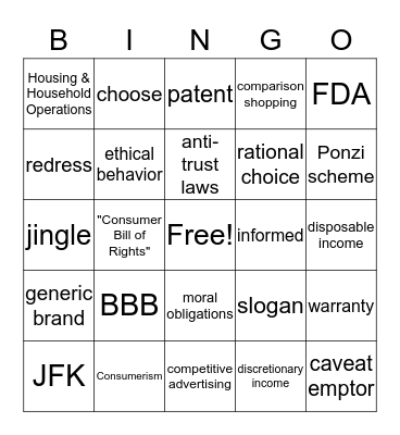 Economics Bingo Card