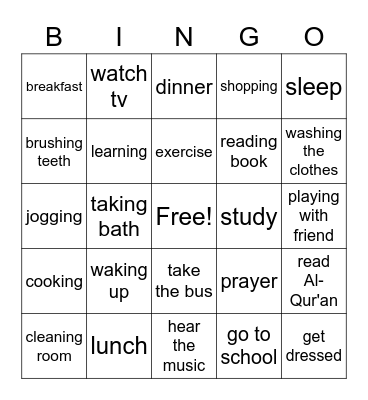 Daily Activity Bingo Card