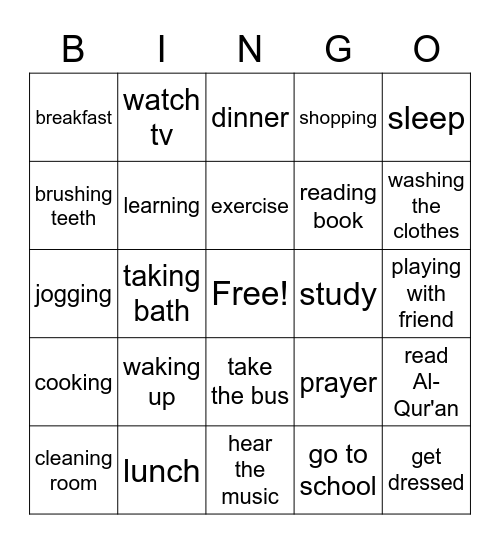 Daily Activity Bingo Card