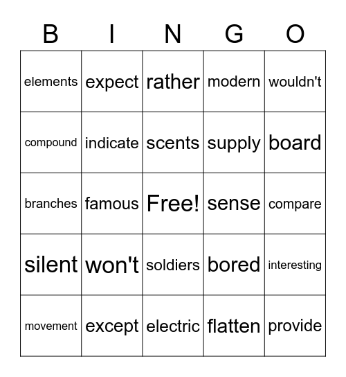 900 words  1/2 Bingo Card