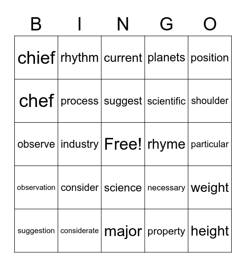 900 words  3/4 Bingo Card