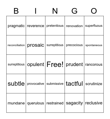 Vocabulary Revue Bingo Card