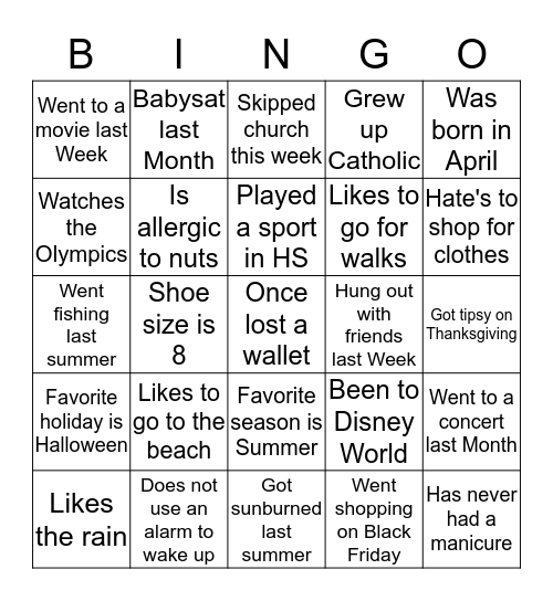 Untitled Bingo Card