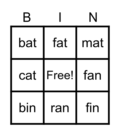 at word family words Bingo Card