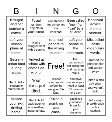 St. Tim's Bingo Card