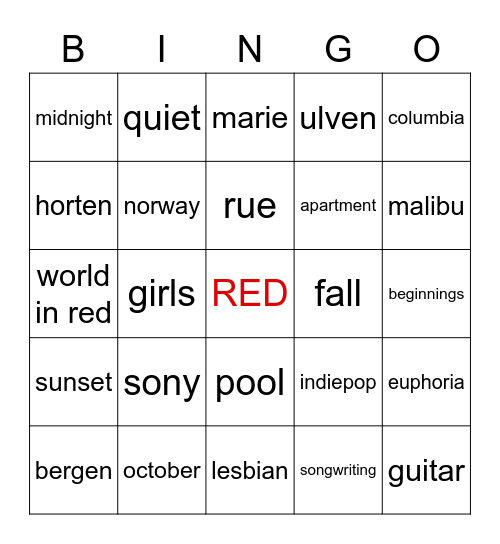 girl in red BINGO Card