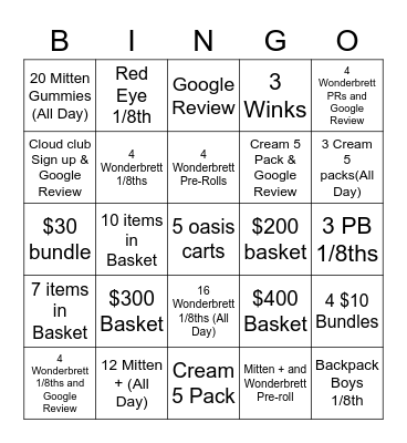Cloud Bingo Card