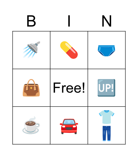 Tuesday morning Bingo Card