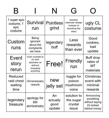 Cookie Run Update Video Bingo (November 2022) Bingo Card