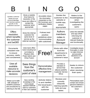 Ethos Bingo Card