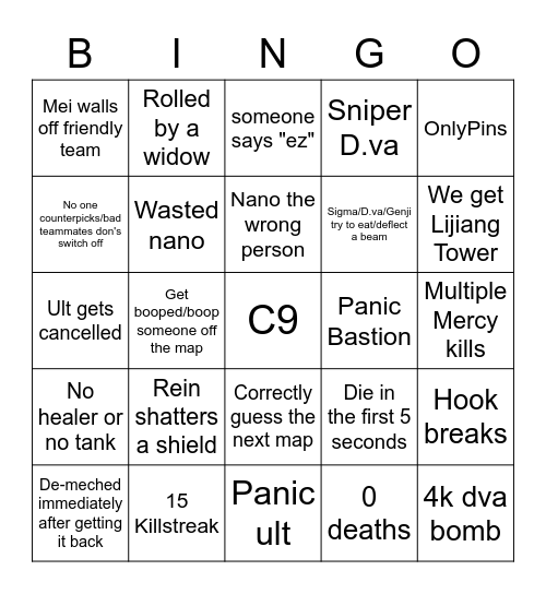 Overwatch Bingo Card