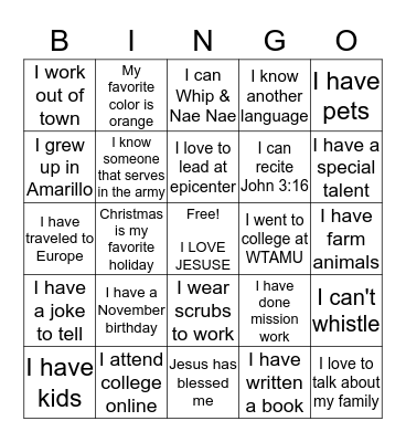 Untitled Bingo Card