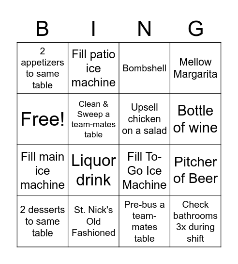 Sunday Night Bingo Card