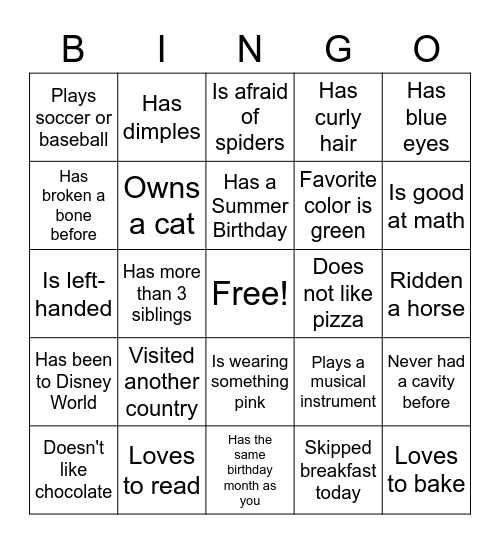 Ice Breaker Bingo Card