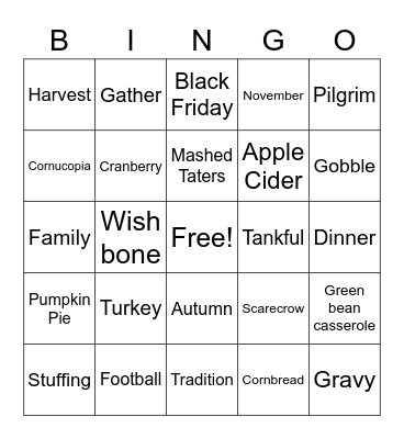 Thanksgiving BINGO Card