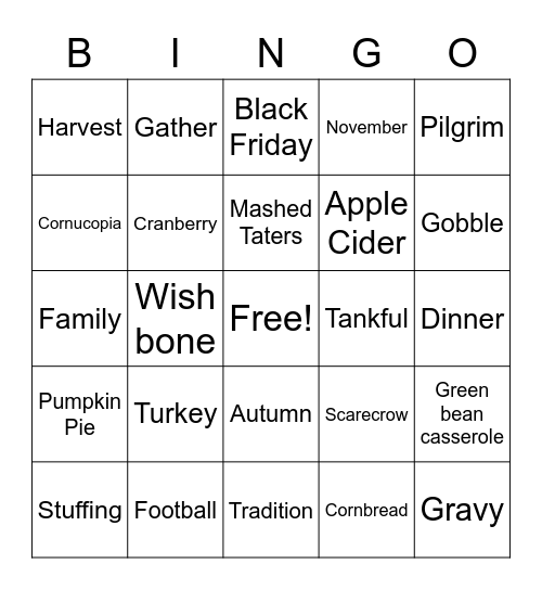 Thanksgiving BINGO Card