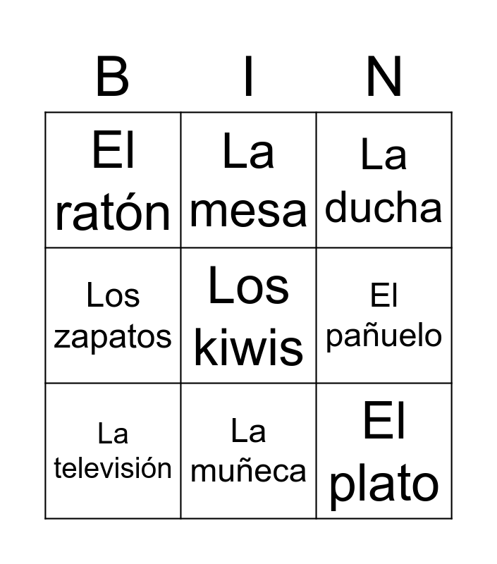 Bingo de palabras Bingo Card