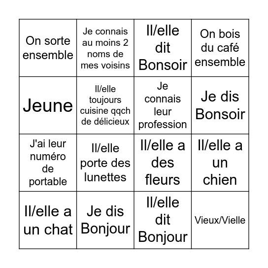 Les voisins Bingo Card