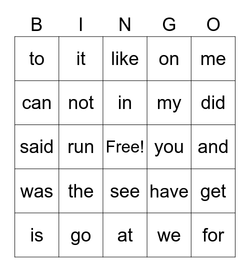 Word Work Bingo Card