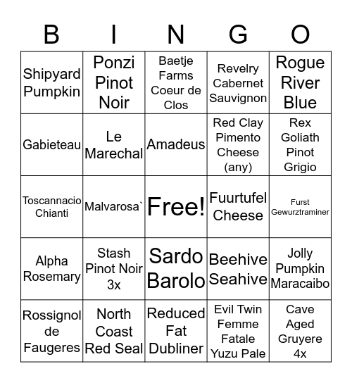 Speicalty Bingo Card