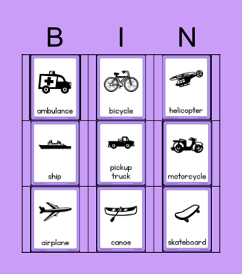 Transportation Bingo Card