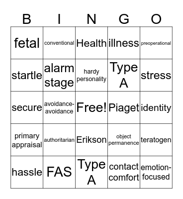 Psychology - Devleopment & Stress Bingo Card
