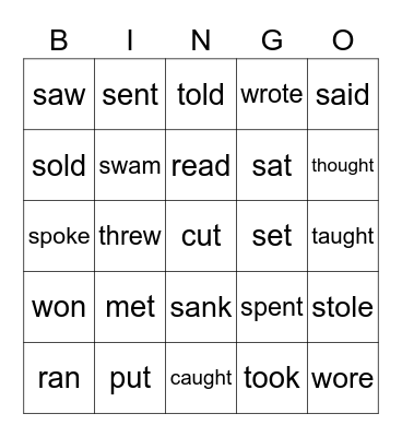 Irregular verbs Bingo Card
