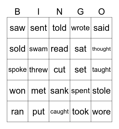 Irregular verbs Bingo Card