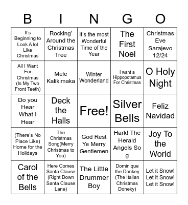 Christmas Songs Bingo Card