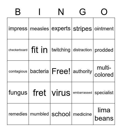A Bad Case of Stripes Bingo Card