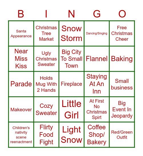 Hallmark Movie Bingo Card